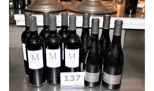6 flessen rode wijn Bordeaux M de Martet 2016 plus 4 flessen rode wijn Côtes de Rhones Elégance pas Duplessis